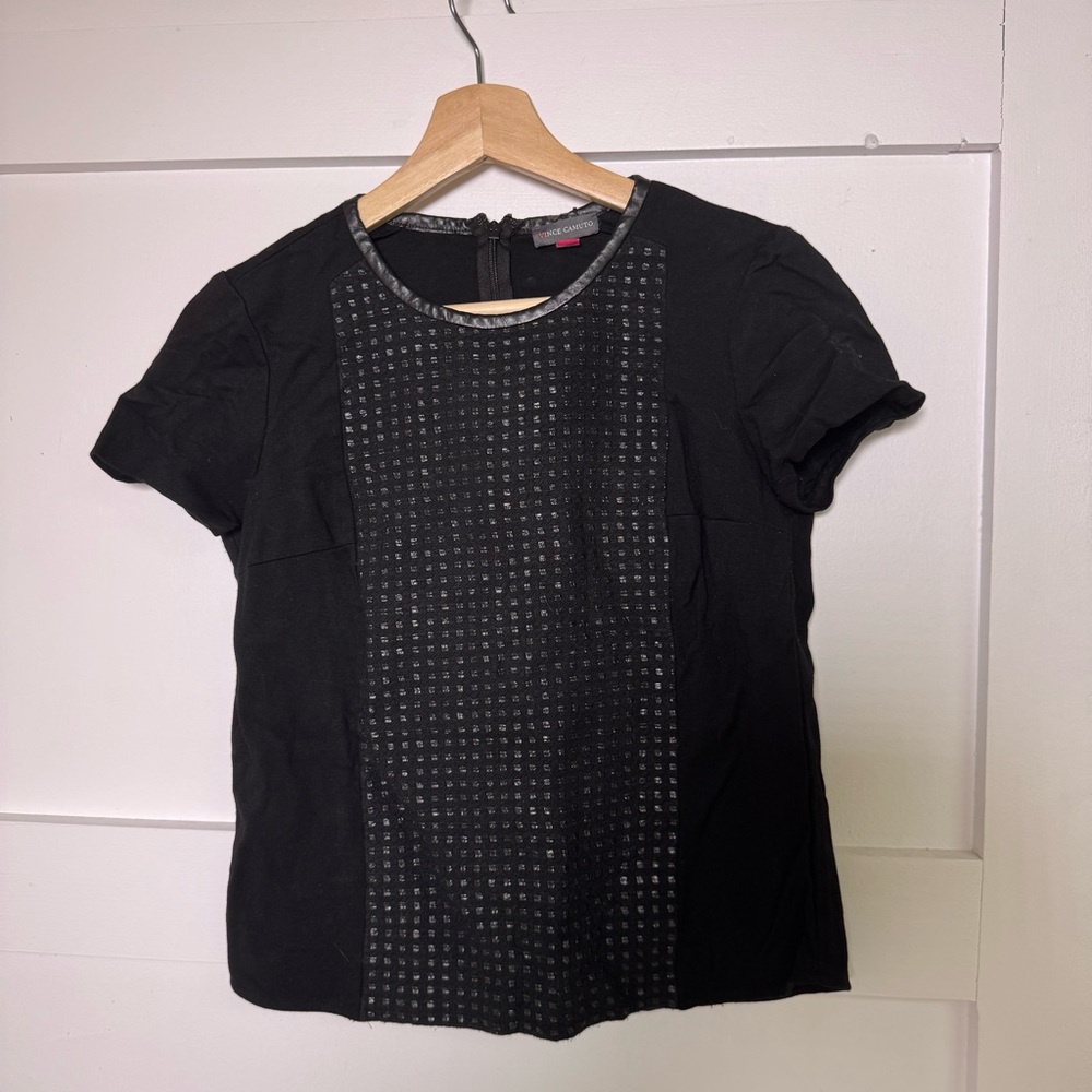 Vince Camuto Black Embellished Boxy Short Sleeve Blouse